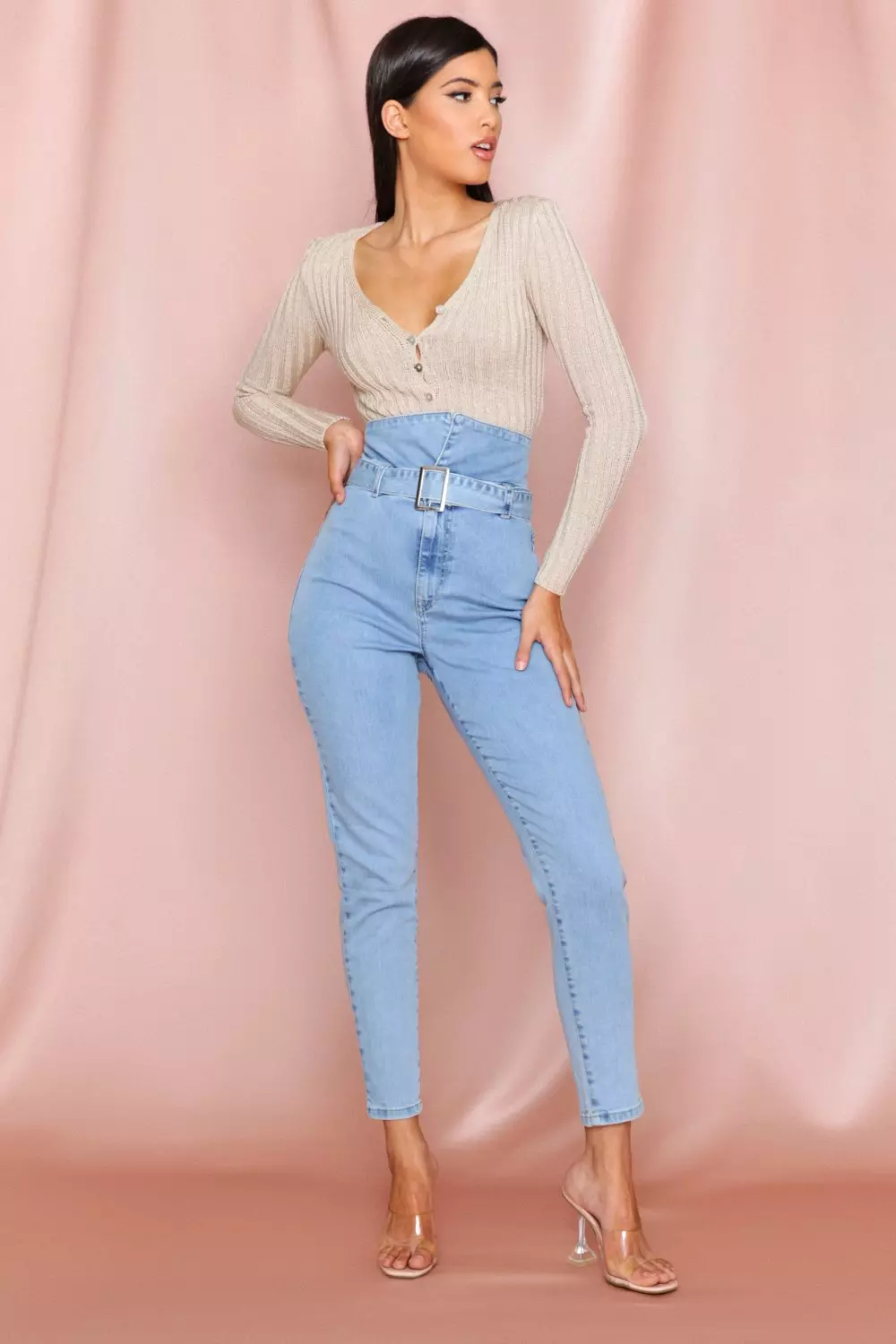 SUPER HIGH WAISTED BELTED SKINNY JEANS
